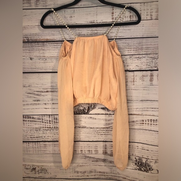 Peach Chiffon Women's Top with Pearl Straps XS🍑 - Picture 7 of 10